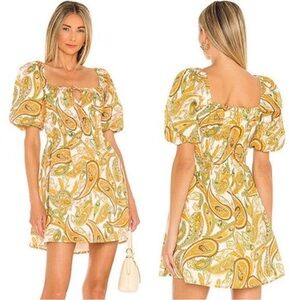 Faithfull the Brand Nikoleta Linen Mini Dress in Juniper Paisley - Size L (8)